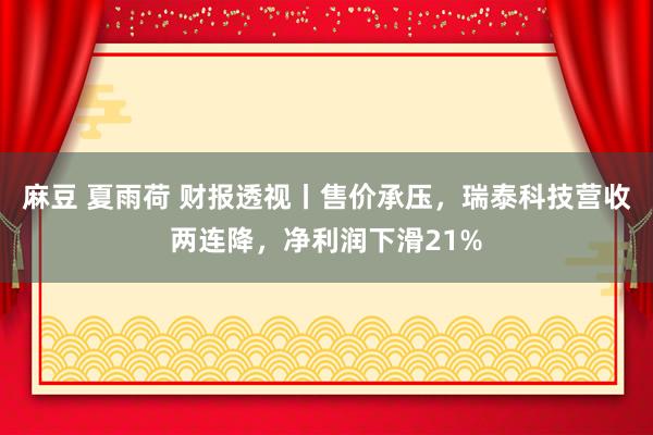 麻豆 夏雨荷 财报透视丨售价承压，瑞泰科技营收两连降，净利润下滑21%